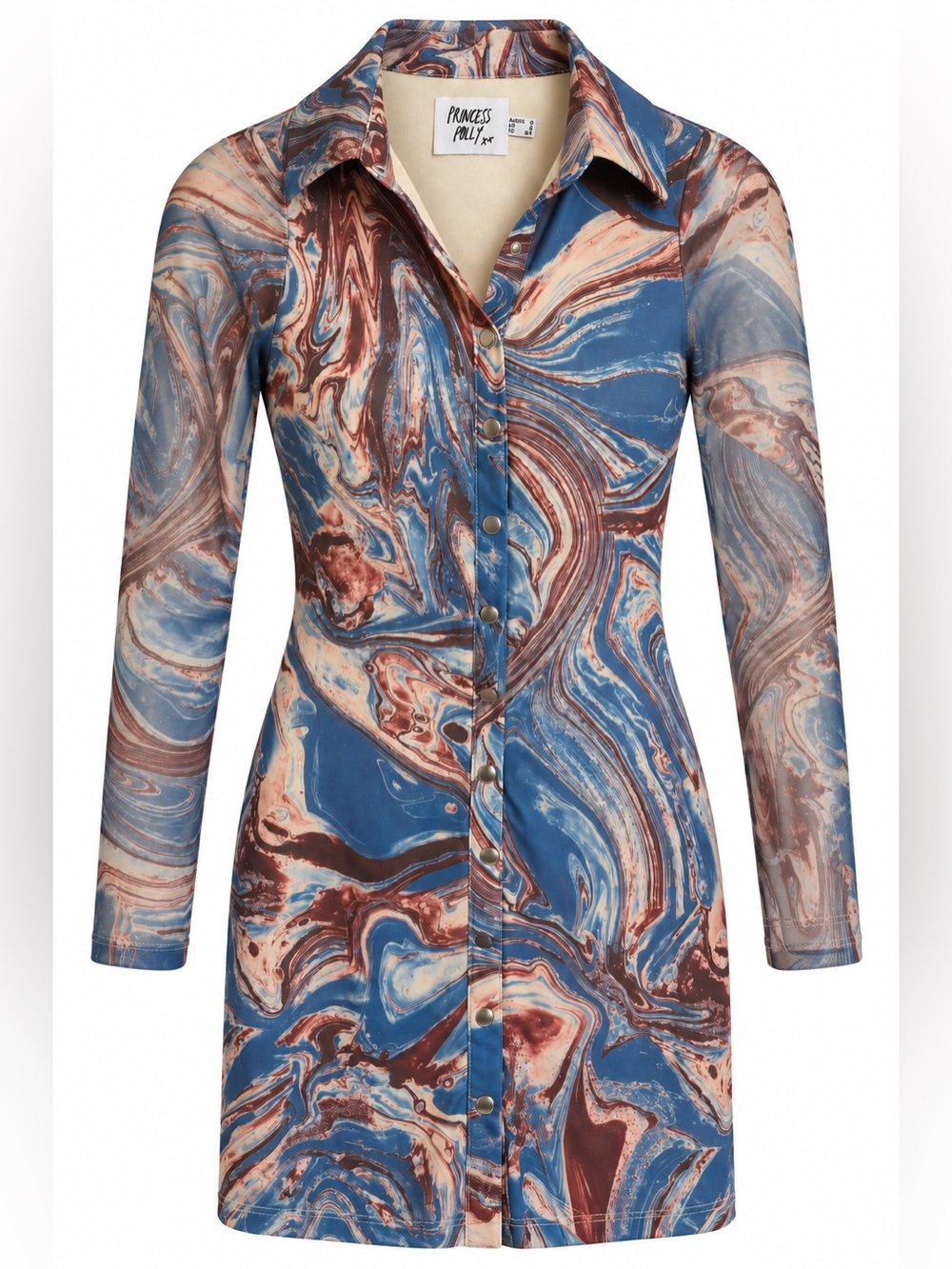 Princess Polly Marble Mesh Long Sleeve Mini Dress sz